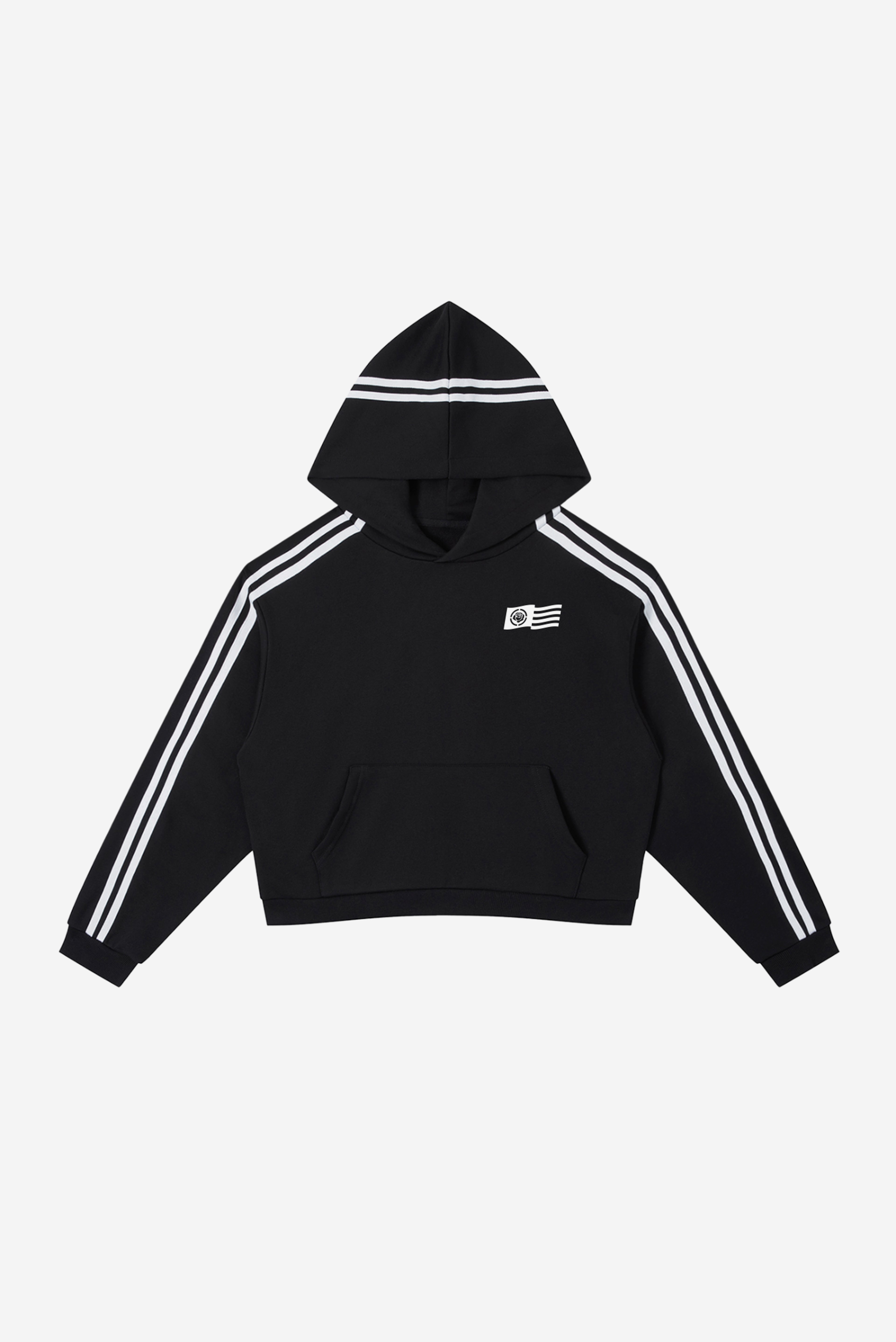 Rose City - Contrast Side Stripe Cropped Hoodie (Black)