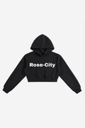 Rose City - Women's Essential Cropped Fleece Hoodie (Black)