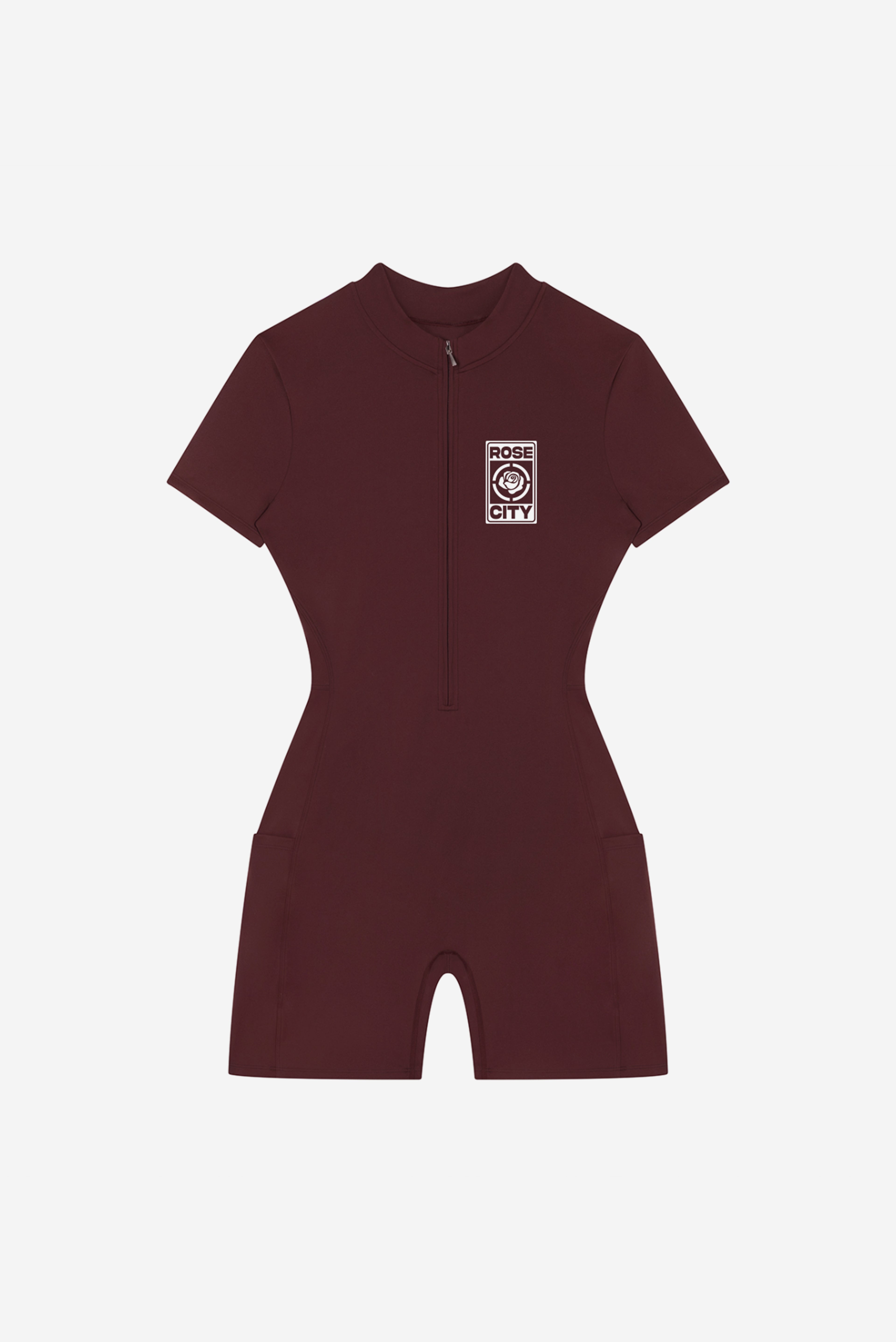 Rose City - Women's Performance Zip Romper (Burgendy)