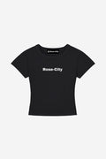 Rose City - Women's Cropped Body Con T-Shirt (Black)