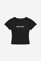 Rose City - Women's Cropped Body Con T-Shirt (Black)
