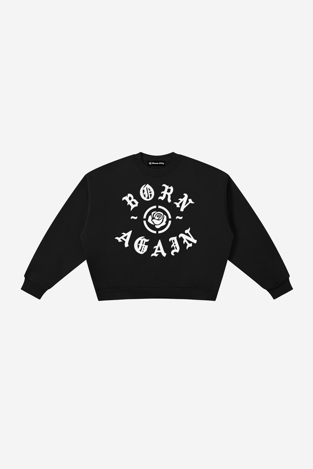Born Again - Boxy Fleece Crewneck Sweatshirt (Black)