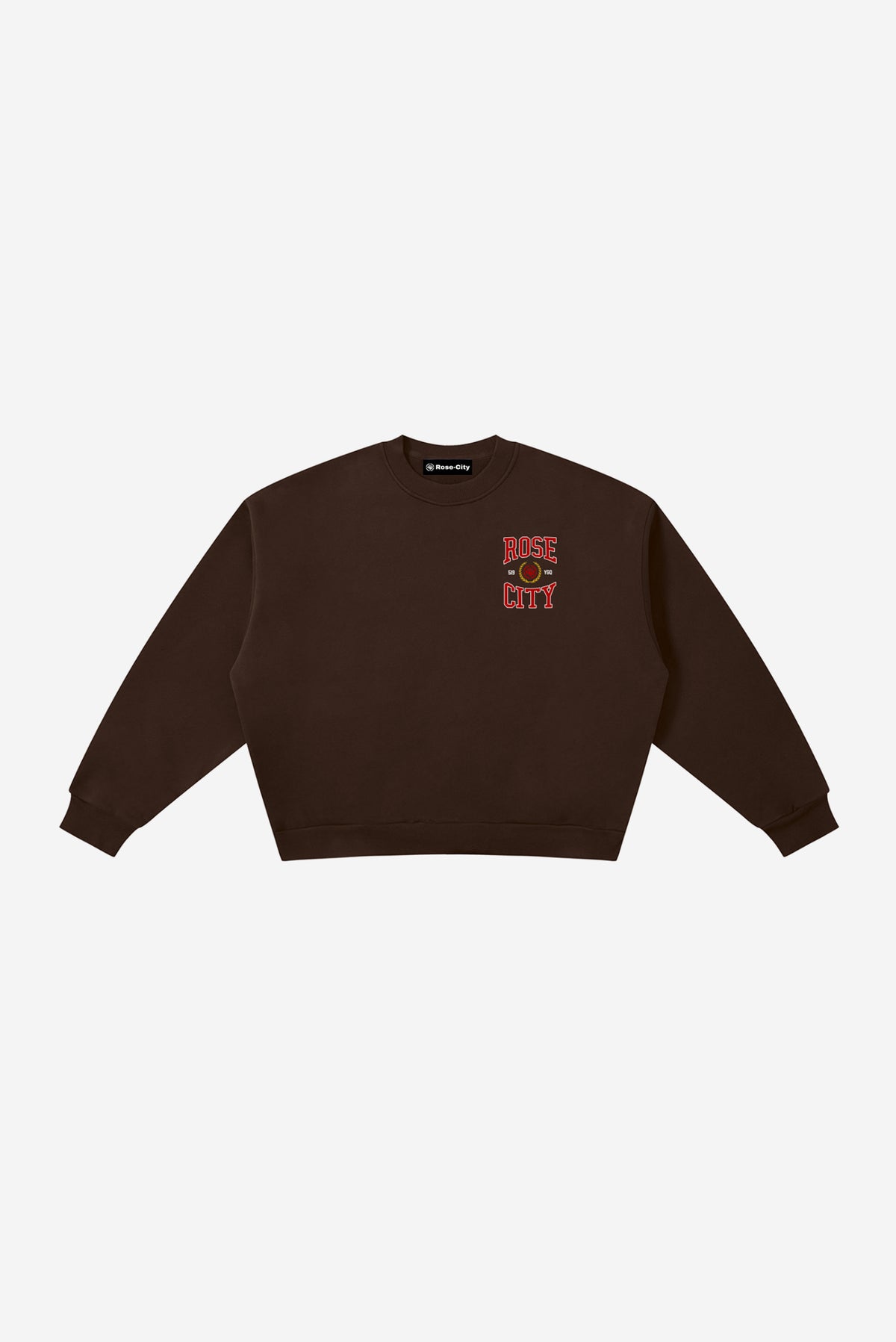 Rose-City Collage - Boxy Fleece Crewneck Sweatshirt (Brown)