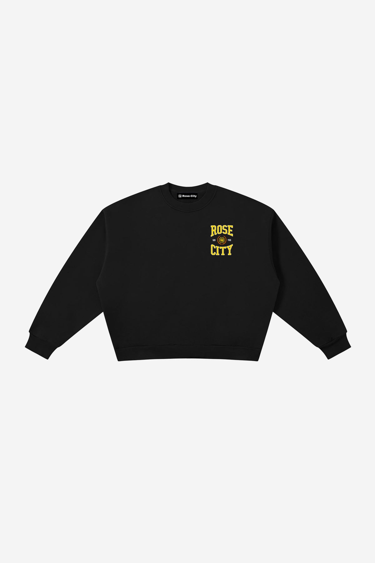 Rose-City Collage - Boxy Fleece Crewneck Sweatshirt (Black)