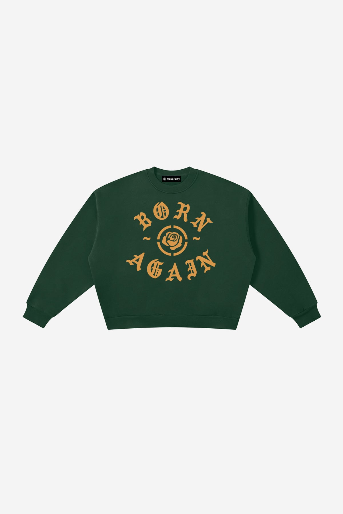 Born Again - Boxy Fleece Crewneck Sweatshirt (Dark Green)