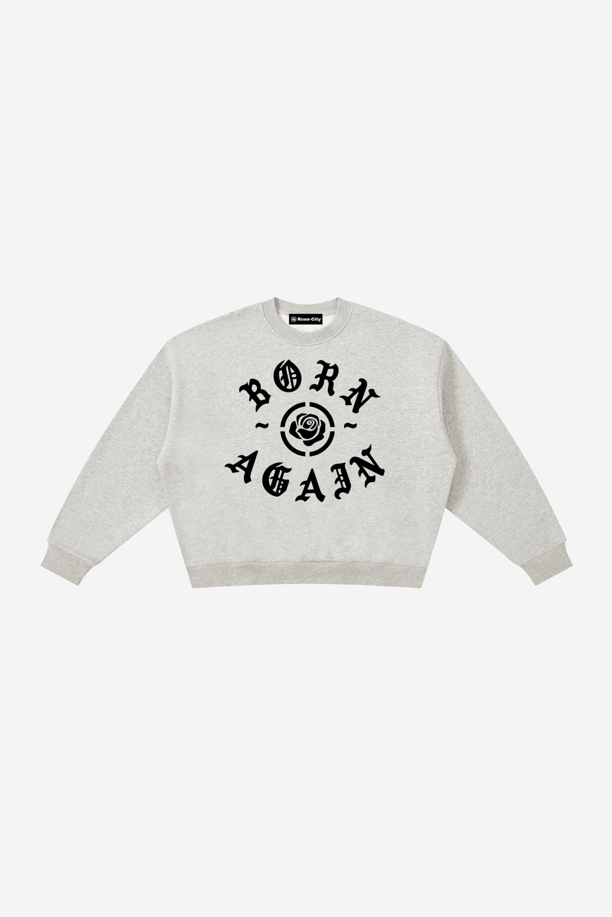 Born Again - Boxy Fleece Crewneck Sweatshirt (Flower Gray)